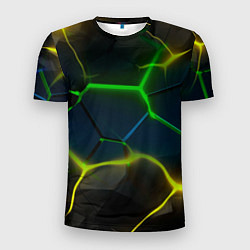 Мужская спорт-футболка Неоновые яркие зеленые плиты с желтым светом