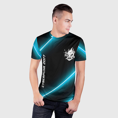 Мужская спорт-футболка Cyberpunk 2077 неоновые лампы / 3D-принт – фото 3