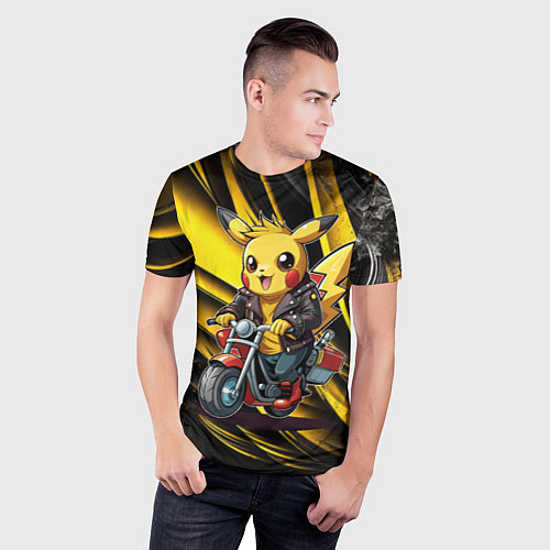 Мужская спорт-футболка Пикачу на красном мотоцикле / 3D-принт – фото 3