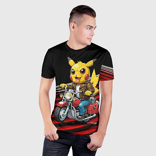 Мужская спорт-футболка Пикачу байкер на мотоцикле / 3D-принт – фото 3