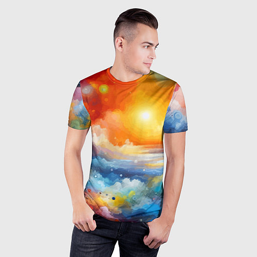 Мужская спорт-футболка Закат солнца - разноцветные облака / 3D-принт – фото 3