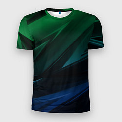 Футболка спортивная мужская Зелено-синие абстрактные объемные полосы, цвет: 3D-принт