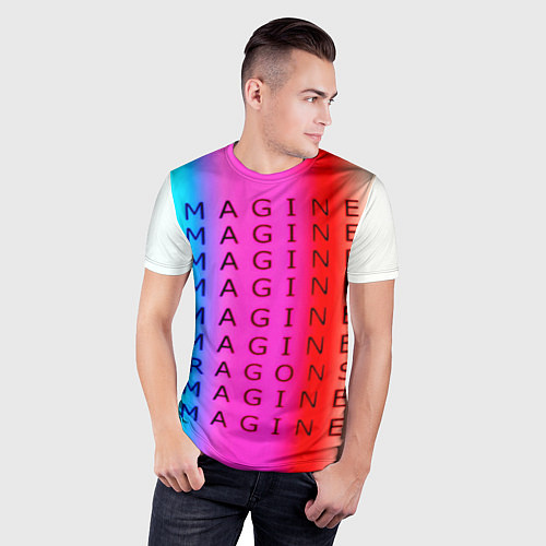 Мужская спорт-футболка Imagine Dragons neon rock / 3D-принт – фото 3
