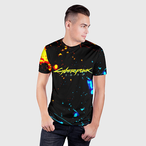 Мужская спорт-футболка Огненная лава и вода киберпанк / 3D-принт – фото 3