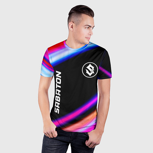 Мужская спорт-футболка Sabaton neon rock lights / 3D-принт – фото 3