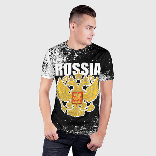 Мужская спорт-футболка Герб России - черно-белые пятна / 3D-принт – фото 3