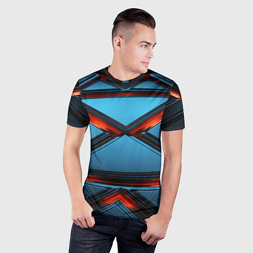 Мужская спорт-футболка Абстрактные треугольные плиты со светом / 3D-принт – фото 3