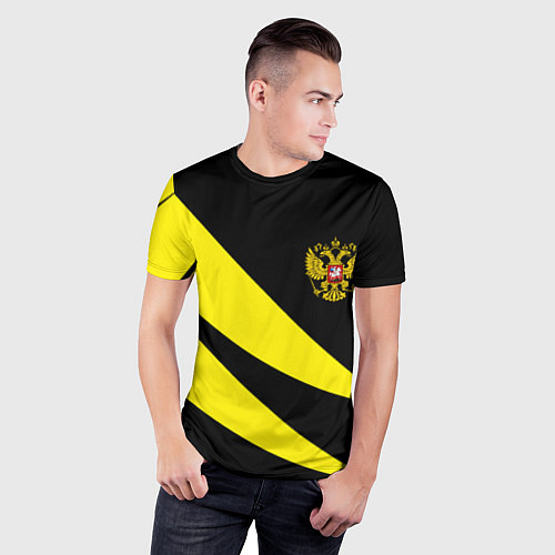 Мужская спорт-футболка Россия текстура жёлтый / 3D-принт – фото 3