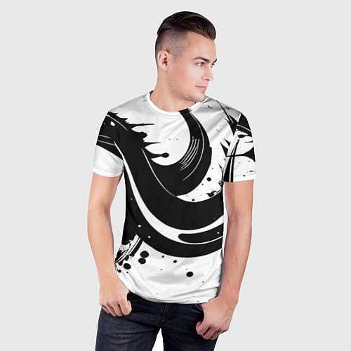 Мужская спорт-футболка Чёрно-белая экспрессивная абстракция / 3D-принт – фото 3