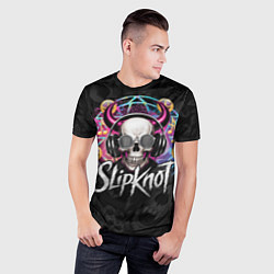 Футболка спортивная мужская Slipknot на фоне черепа демона с рогами в очках, цвет: 3D-принт — фото 2