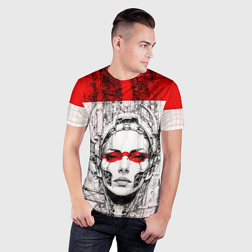 Мужская спорт-футболка Футуристичная женщина-андроид / 3D-принт – фото 3