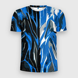 Мужская спорт-футболка Синяя абстракция на чёрно-белом фоне