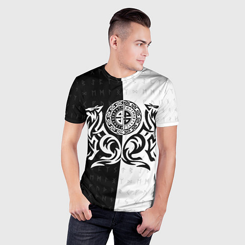 Мужская спорт-футболка Волки с узлом воина и ставом рун - бессмертие / 3D-принт – фото 3