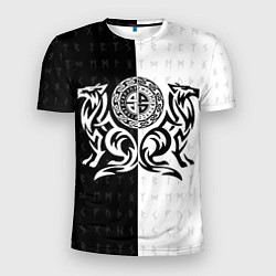 Футболка спортивная мужская Волки с узлом воина и ставом рун - бессмертие, цвет: 3D-принт
