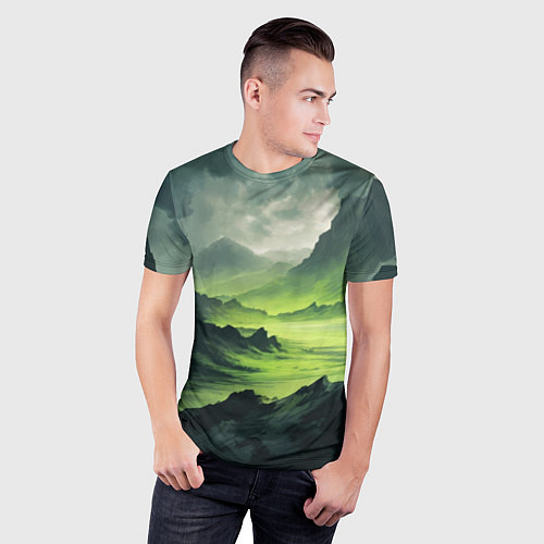 Мужская спорт-футболка Ядовитая горная местность - токсичная кислотная до / 3D-принт – фото 3