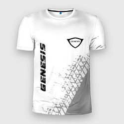 Мужская спорт-футболка Genesis speed на светлом фоне со следами шин верти