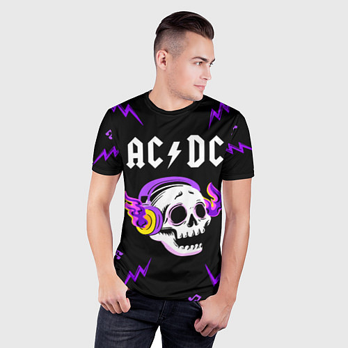 Мужская спорт-футболка AC DC неоновый череп / 3D-принт – фото 3