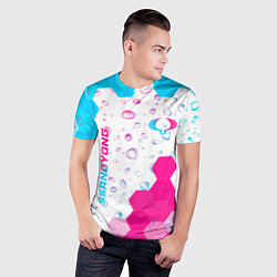 Футболка спортивная мужская SsangYong neon gradient style вертикально, цвет: 3D-принт — фото 2