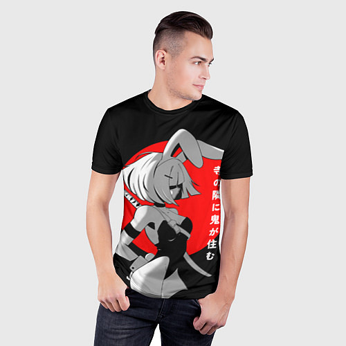 Мужская спорт-футболка Секси девушка-самурай с заячьими ушками- иероглифы / 3D-принт – фото 3