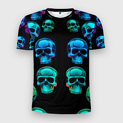 Мужская спорт-футболка Neon skulls - ai art pattern