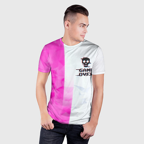 Мужская спорт-футболка Game over pink abstraction / 3D-принт – фото 3