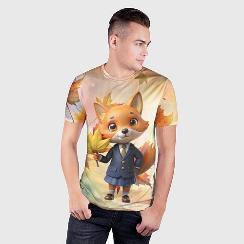 Мужская спорт-футболка Осенняя лисичка в школьной форме / 3D-принт – фото 3