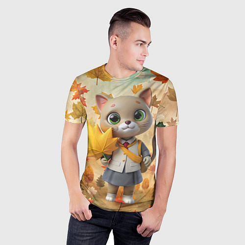 Мужская спорт-футболка Кошечка школьница / 3D-принт – фото 3