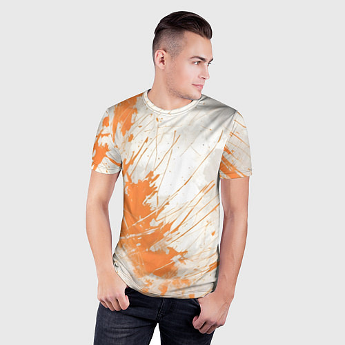 Мужская спорт-футболка Оранжевая краска на белом / 3D-принт – фото 3