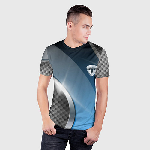 Мужская спорт-футболка Tesla carbon steel / 3D-принт – фото 3