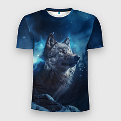 Мужская спорт-футболка Голова волка и небо