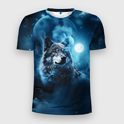 Мужская спорт-футболка Волк ночное синее небо