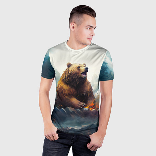 Мужская спорт-футболка Агрессивный бурый медведь / 3D-принт – фото 3