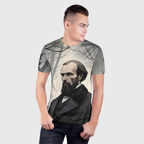 Мужская спорт-футболка Достоевский зимняя аллея / 3D-принт – фото 3