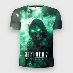Футболка спортивная мужская Stalker 2 череп с зелеными глазами, цвет: 3D-принт