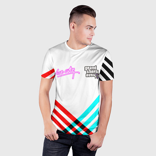 Мужская спорт-футболка GTA6 vice city line / 3D-принт – фото 3