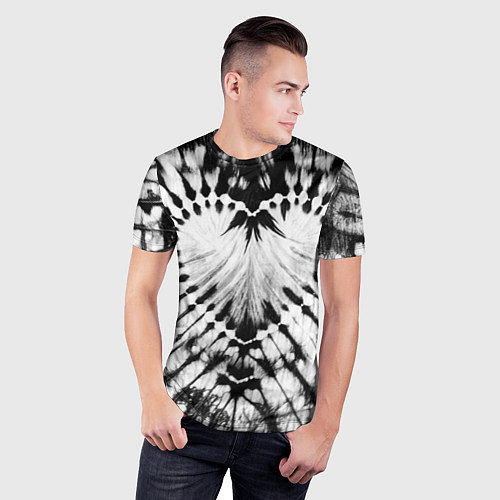 Мужская спорт-футболка Абстрактное сердце - черно-белый тай-дай / 3D-принт – фото 3
