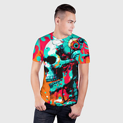 Футболка спортивная мужская Cyber skull sketch - ai art fantasy, цвет: 3D-принт — фото 2