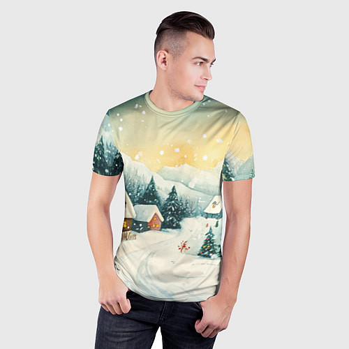Мужская спорт-футболка Праздничная деревушка / 3D-принт – фото 3