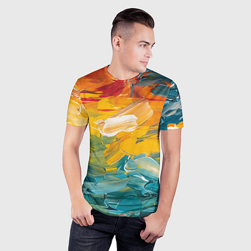 Мужская спорт-футболка Хаотичный цветные мазки краски / 3D-принт – фото 3
