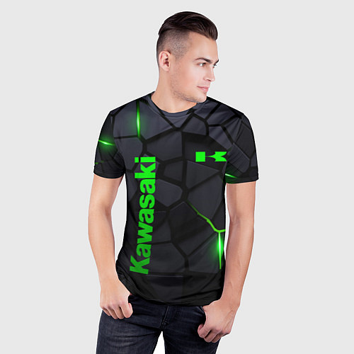Мужская спорт-футболка Kawasaki - плиты с эффектом свечения / 3D-принт – фото 3