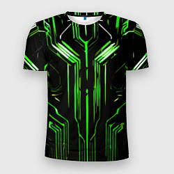 Футболка спортивная мужская Green stripes on a black background, цвет: 3D-принт