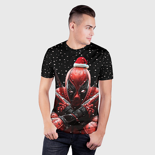 Мужская спорт-футболка Новогодний Дэдпул / 3D-принт – фото 3