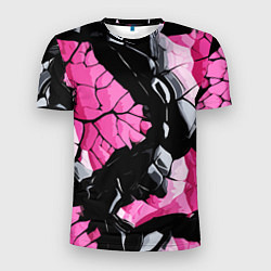 Футболка спортивная мужская Чёрные линии на чёрно-розовом фоне, цвет: 3D-принт