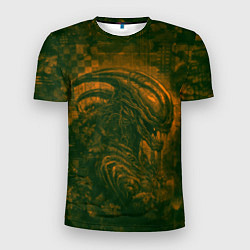 Футболка спортивная мужская Ксеноморф в оранжево-зелёных тонах, цвет: 3D-принт