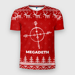 Футболка спортивная мужская Новогодний Megadeth с оленями, цвет: 3D-принт