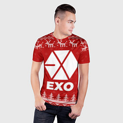 Футболка спортивная мужская Новогодний Exo с оленями, цвет: 3D-принт — фото 2