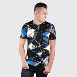 Футболка спортивная мужская Сине-белый паттерн на чёрном фоне, цвет: 3D-принт — фото 2