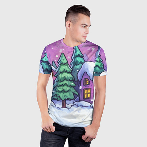 Мужская спорт-футболка Новогодний мультяшный двор / 3D-принт – фото 3