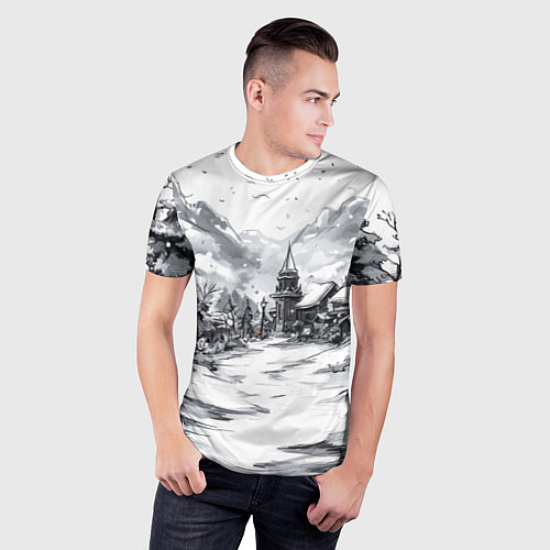Мужская спорт-футболка Город в снегу перед новым годом / 3D-принт – фото 3