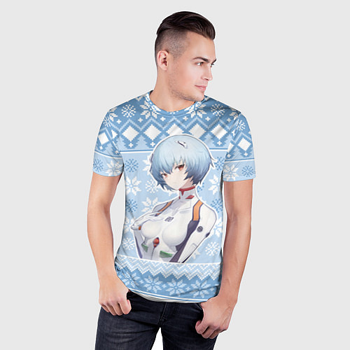 Мужская спорт-футболка Rei christmas sweater Evangelion / 3D-принт – фото 3